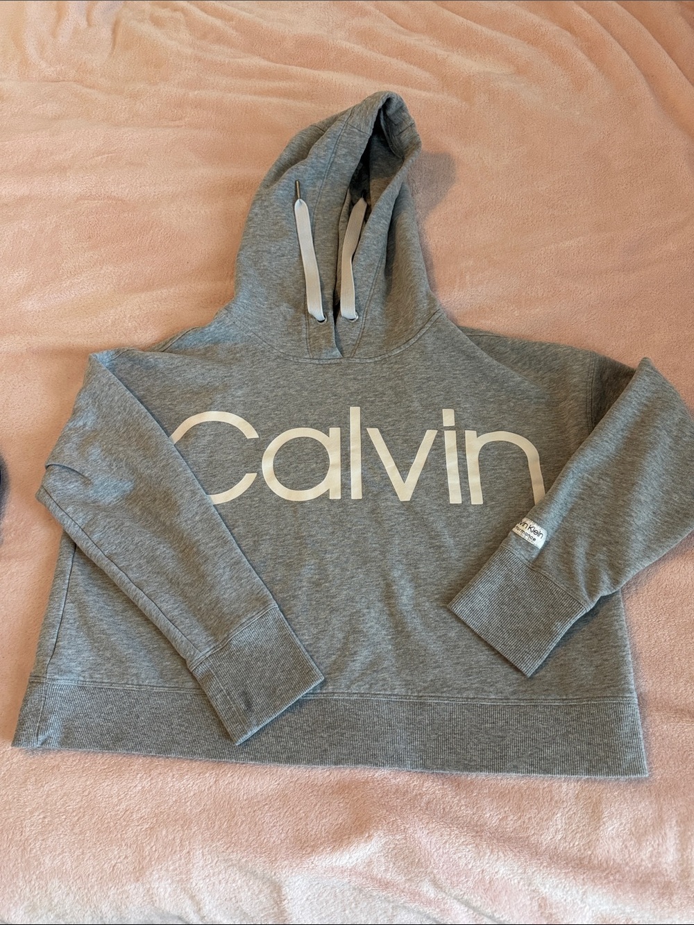 Calvin Klein Heather Gray Logo Pullover Cropped Hoodie Size L